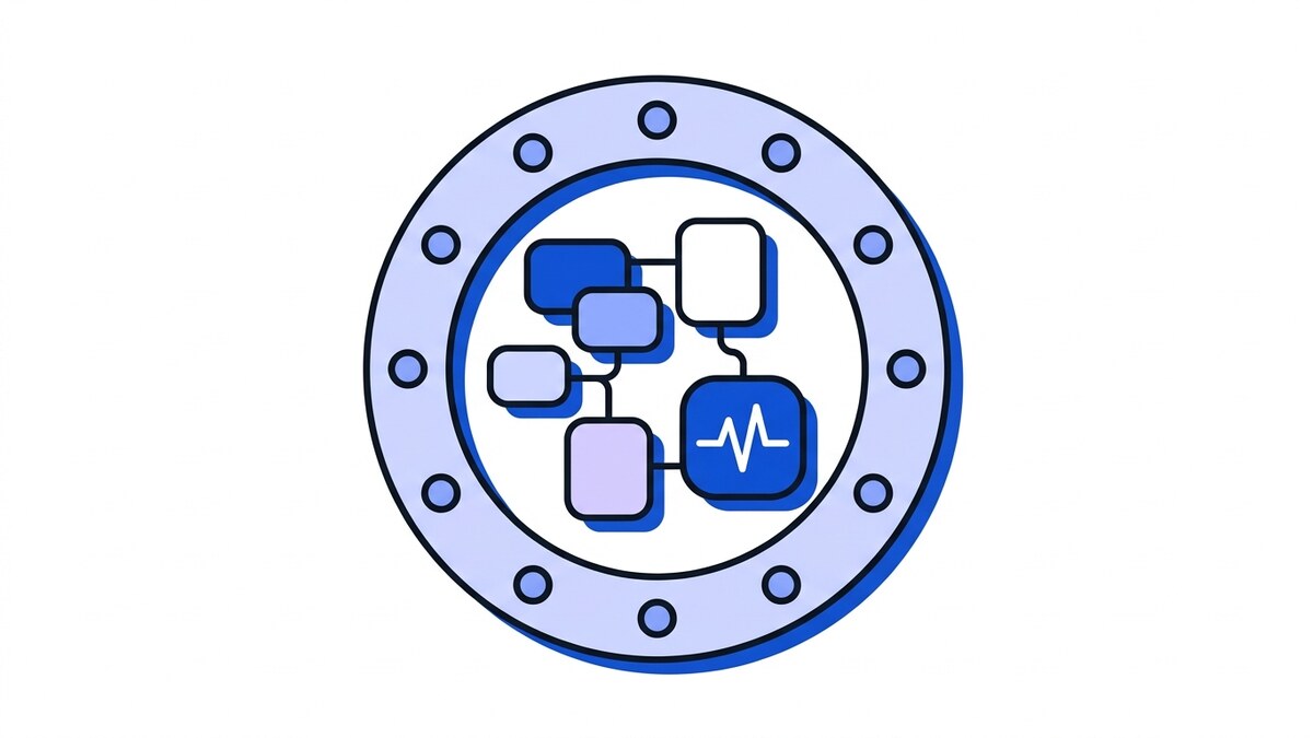 Flat illustration of EU-hosted webhook infrastructure: a sealed ring of twelve dots enclosing connected services and a blue pulse node, with nothing crossing the wall.